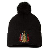 Merry Christmas Trees With Buffalo Plaid & Leopard Design Pom Pom 12in Knit Beanie