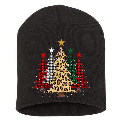 Merry Christmas Trees With Buffalo Plaid & Leopard Design Short Acrylic Beanie