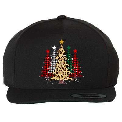 Merry Christmas Trees With Buffalo Plaid & Leopard Design Wool Snapback Cap