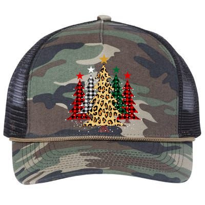 Merry Christmas Trees With Buffalo Plaid & Leopard Design Retro Rope Trucker Hat Cap