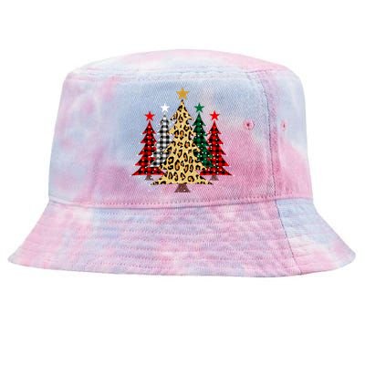 Merry Christmas Trees With Buffalo Plaid & Leopard Design Tie-Dyed Bucket Hat