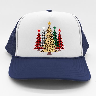 Merry Christmas Trees With Buffalo Plaid & Leopard Design Trucker Hat