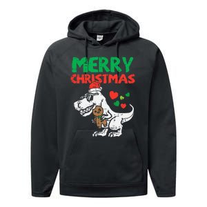 Merry Christmas Trex Dino Pajamas Performance Fleece Hoodie