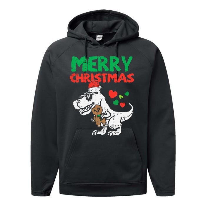 Merry Christmas Trex Dino Pajamas Performance Fleece Hoodie