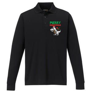 Merry Christmas Trex Dino Pajamas Performance Long Sleeve Polo