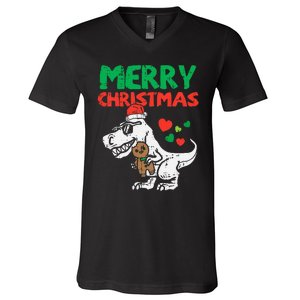 Merry Christmas Trex Dino Pajamas V-Neck T-Shirt