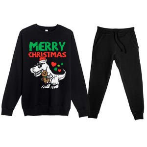 Merry Christmas Trex Dino Pajamas Premium Crewneck Sweatsuit Set