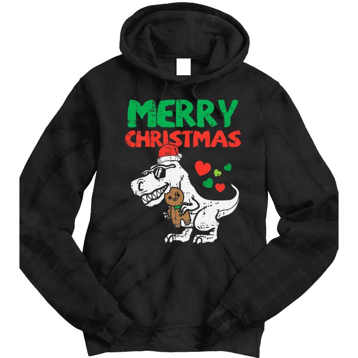 Merry Christmas Trex Dino Pajamas Tie Dye Hoodie