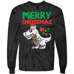 Merry Christmas Trex Dino Pajamas Tie-Dye Long Sleeve Shirt