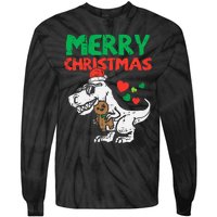 Merry Christmas Trex Dino Pajamas Tie-Dye Long Sleeve Shirt