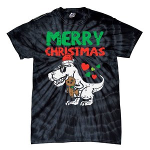 Merry Christmas Trex Dino Pajamas Tie-Dye T-Shirt