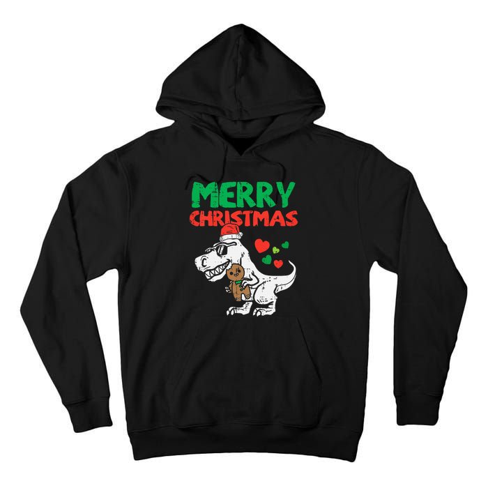 Merry Christmas Trex Dino Pajamas Tall Hoodie