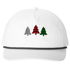 Merry Christmas Tree Xmas Buffalo Plaid Red White Green  Snapback Five-Panel Rope Hat