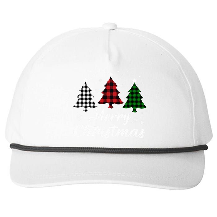 Merry Christmas Tree Xmas Buffalo Plaid Red White Green  Snapback Five-Panel Rope Hat