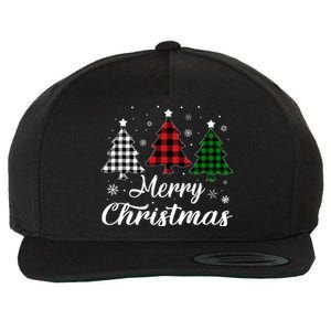 Merry Christmas Tree Xmas Buffalo Plaid Red White Green  Wool Snapback Cap