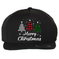 Merry Christmas Tree Xmas Buffalo Plaid Red White Green  Wool Snapback Cap