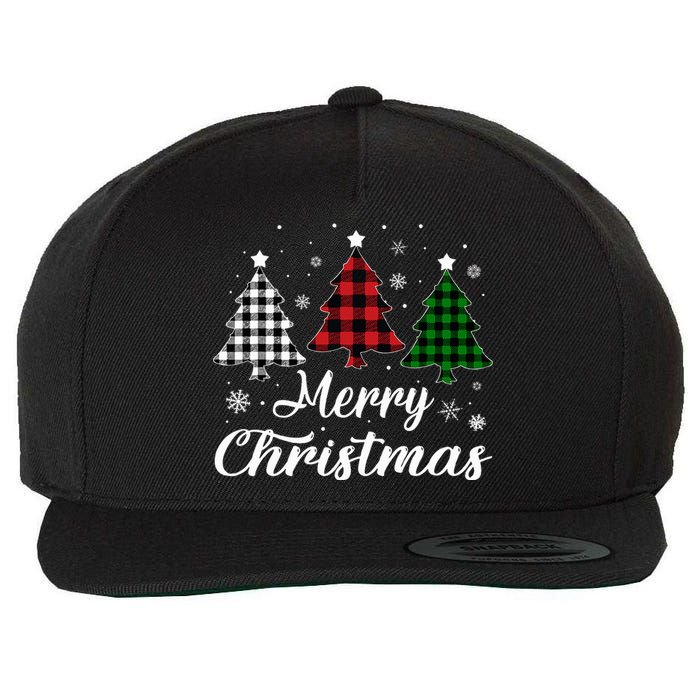 Merry Christmas Tree Xmas Buffalo Plaid Red White Green  Wool Snapback Cap