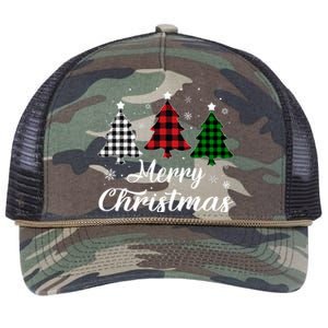 Merry Christmas Tree Xmas Buffalo Plaid Red White Green  Retro Rope Trucker Hat Cap