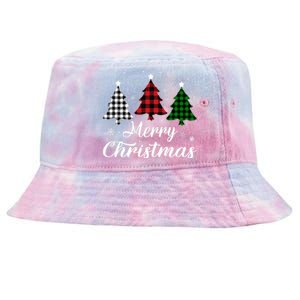 Merry Christmas Tree Xmas Buffalo Plaid Red White Green  Tie-Dyed Bucket Hat