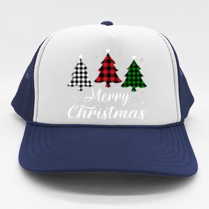 Merry Christmas Tree Xmas Buffalo Plaid Red White Green  Trucker Hat