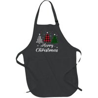 Merry Christmas Tree Xmas Buffalo Plaid Red White Green Full-Length Apron With Pockets