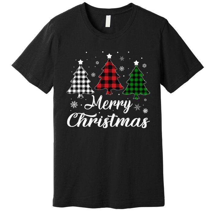 Merry Christmas Tree Xmas Buffalo Plaid Red White Green Premium T-Shirt