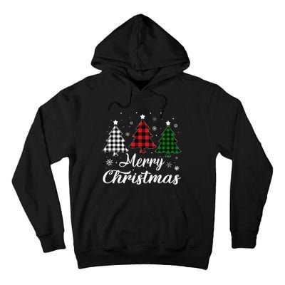 Merry Christmas Tree Xmas Buffalo Plaid Red White Green Tall Hoodie