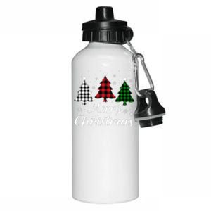 Merry Christmas Tree Xmas Buffalo Plaid Red White Green Aluminum Water Bottle