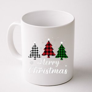 Merry Christmas Tree Xmas Buffalo Plaid Red White Green Coffee Mug