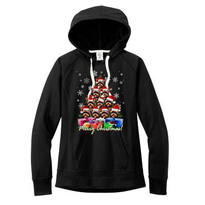 Merry Christmas Tree Yorkie Lovers Yorkshire Terrier Xmas Gift Women's Fleece Hoodie