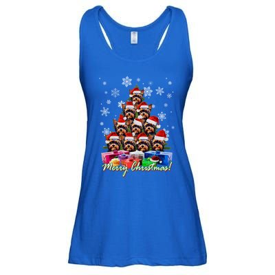 Merry Christmas Tree Yorkie Lovers Yorkshire Terrier Xmas Gift Ladies Essential Flowy Tank