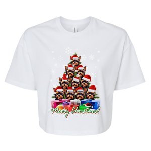 Merry Christmas Tree Yorkie Lovers Yorkshire Terrier Xmas Gift Bella+Canvas Jersey Crop Tee