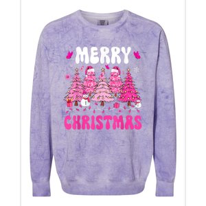 Merry Christmas Trees Pink Leopard Buffalo Plaid Colorblast Crewneck Sweatshirt