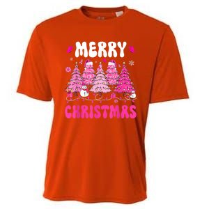 Merry Christmas Trees Pink Leopard Buffalo Plaid Cooling Performance Crew T-Shirt