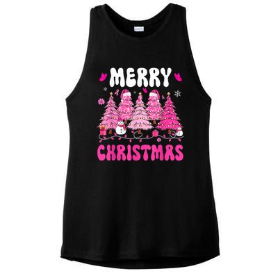 Merry Christmas Trees Pink Leopard Buffalo Plaid Ladies PosiCharge Tri-Blend Wicking Tank