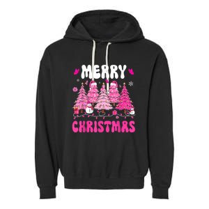 Merry Christmas Trees Pink Leopard Buffalo Plaid Garment-Dyed Fleece Hoodie