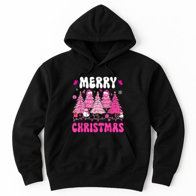 Merry Christmas Trees Pink Leopard Buffalo Plaid Hoodie