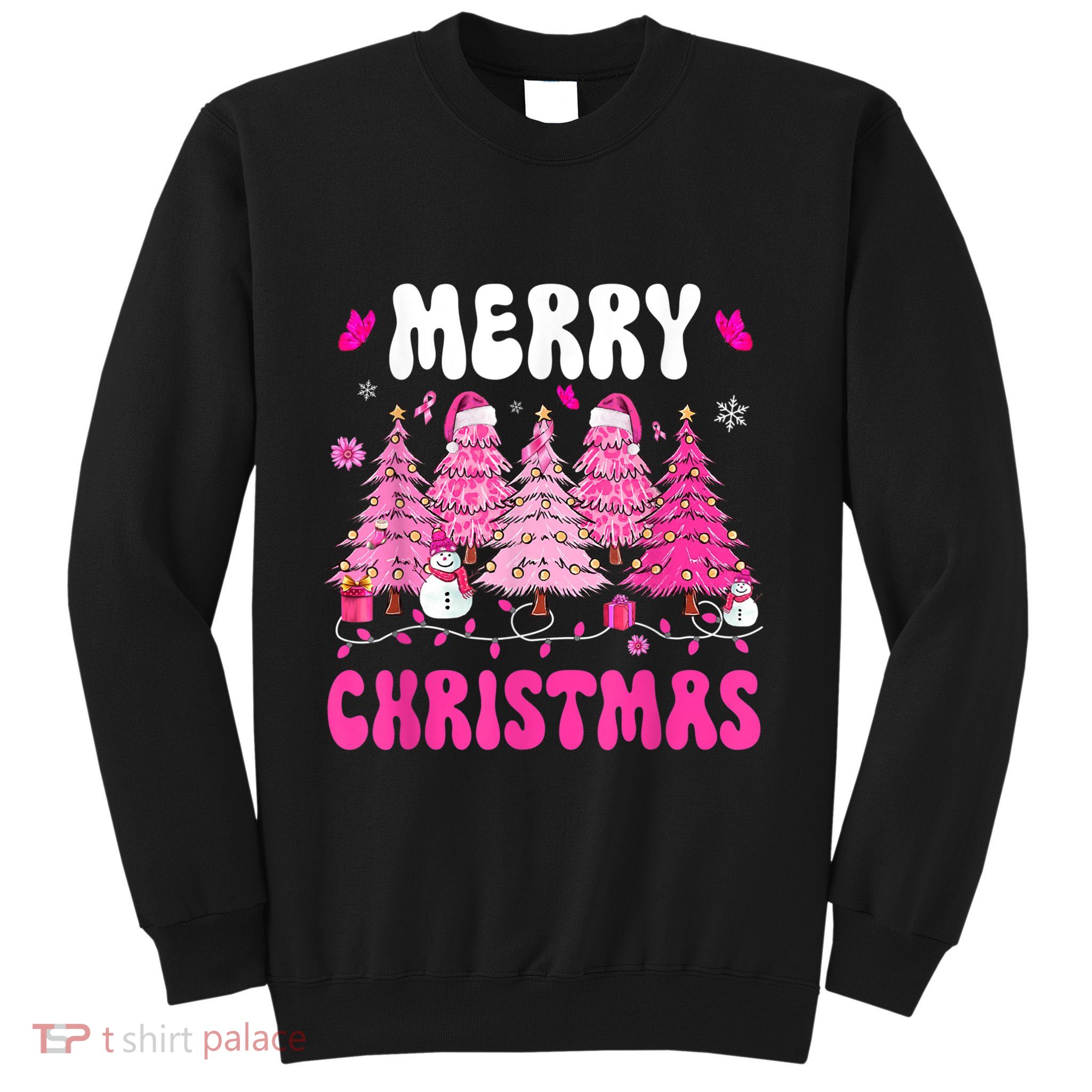 Merry Christmas Trees Pink Leopard Buffalo Plaid Sweatshirt