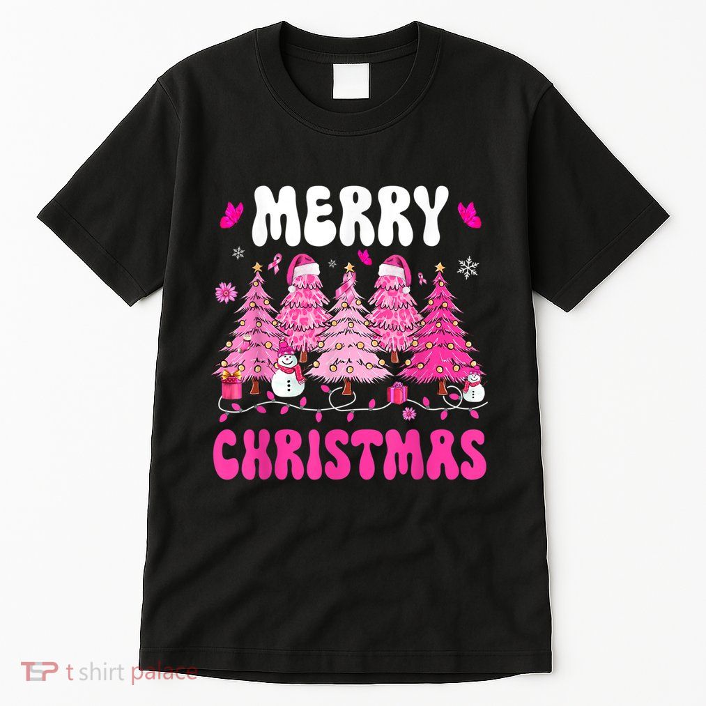 Merry Christmas Trees Pink Leopard Buffalo Plaid Tall T-Shirt