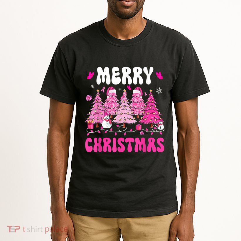 Merry Christmas Trees Pink Leopard Buffalo Plaid Tall T-Shirt