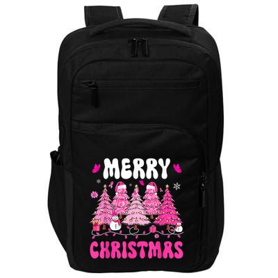 Merry Christmas Trees Pink Leopard Buffalo Plaid Impact Tech Backpack