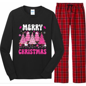 Merry Christmas Trees Pink Leopard Buffalo Plaid Long Sleeve Pajama Set