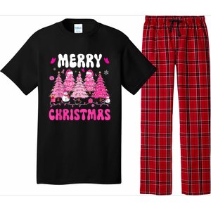 Merry Christmas Trees Pink Leopard Buffalo Plaid Pajama Set