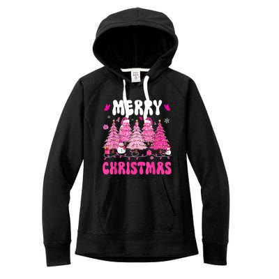 Merry Christmas Trees Pink Leopard Buffalo Plaid Women's Fleece Hoodie