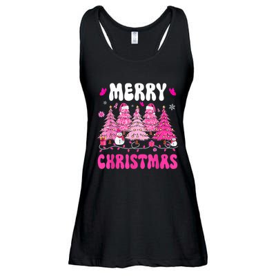 Merry Christmas Trees Pink Leopard Buffalo Plaid Ladies Essential Flowy Tank