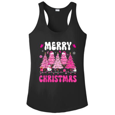 Merry Christmas Trees Pink Leopard Buffalo Plaid Ladies PosiCharge Competitor Racerback Tank