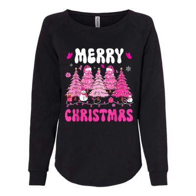 Merry Christmas Trees Pink Leopard Buffalo Plaid Womens California Wash Sweatshirt