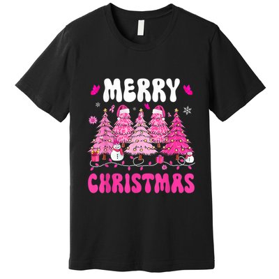 Merry Christmas Trees Pink Leopard Buffalo Plaid Premium T-Shirt