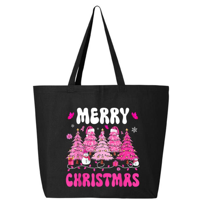 Merry Christmas Trees Pink Leopard Buffalo Plaid 25L Jumbo Tote