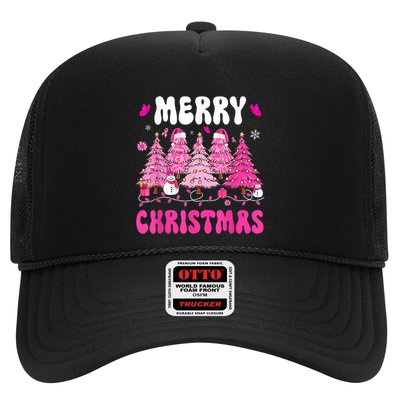 Merry Christmas Trees Pink Leopard Buffalo Plaid Trucker Hat